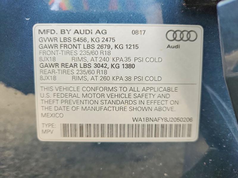 2018 Audi Q5 მანქანა იყიდება აუქციონზე, vin: WA1BNAFY8J2050206, აუქციონის ნომერი: 70561706