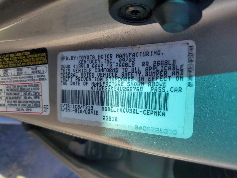 Продажа на аукционе авто 2004 Toyota Camry, vin: 4T1BE32K24U266768, номер лота: 72562316