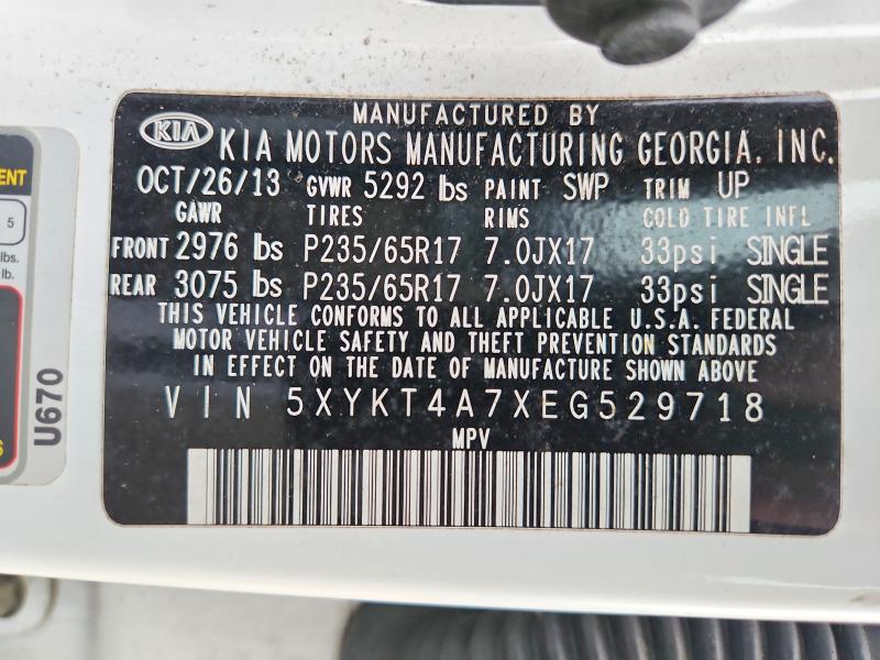 Продажа на аукционе авто 2014 Kia Sorento, vin: 5XYKT4A7XEG529718, номер лота: 71621976