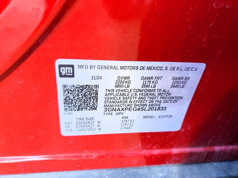 71968286 :رقم المزاد ، 3GNAXPEG4SL201833 vin ، 2025 Chevrolet Equinox مزاد بيع