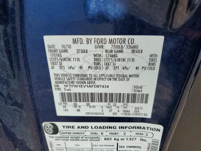 71248726 :رقم المزاد ، 1FTFW1EV1AFD87434 vin ، 2010 Ford F150 مزاد بيع