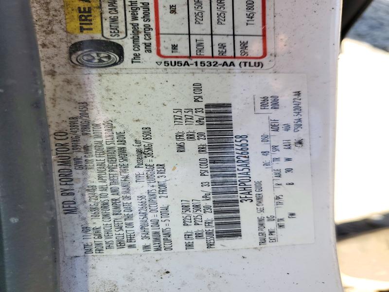 2010 Ford Fusion მანქანა იყიდება აუქციონზე, vin: 3FAHP0JA5AR266658, აუქციონის ნომერი: 72632256
