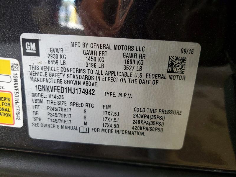 2017 Chevrolet Traverse მანქანა იყიდება აუქციონზე, vin: 1GNKVFED1HJ174942, აუქციონის ნომერი: 71271426