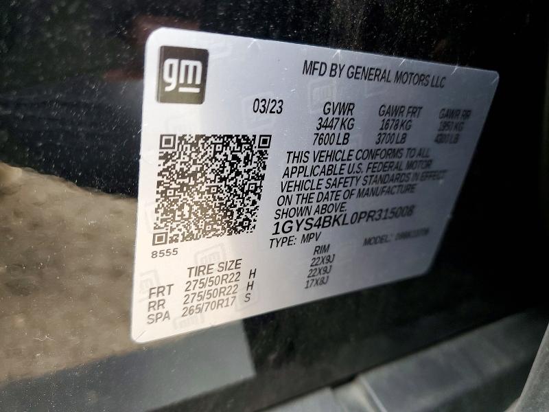 2023 Cadillac Escalade მანქანა იყიდება აუქციონზე, vin: 1GYS4BKL0PR315008, აუქციონის ნომერი: 72212956
