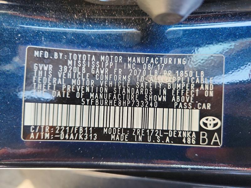 71210126 :رقم المزاد ، 5YFBURHE8HP733240 vin ، 2017 Toyota Corolla مزاد بيع