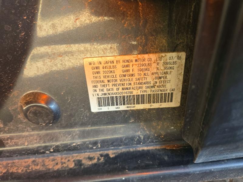 2005 Honda Accord მანქანა იყიდება აუქციონზე, vin: JHMCN364X5C016298, აუქციონის ნომერი: 73851146