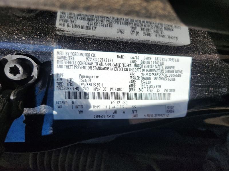 71682756 :رقم المزاد ، 1FADP3E27GL360440 vin ، 2016 Ford Focus مزاد بيع