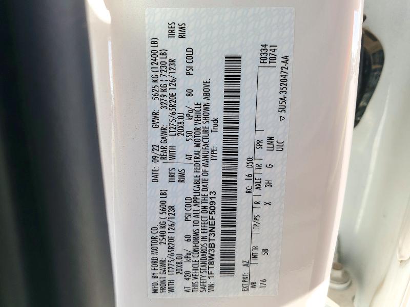 2022 Ford F350 მანქანა იყიდება აუქციონზე, vin: 1FT8W3BT3NEF50913, აუქციონის ნომერი: 72215816