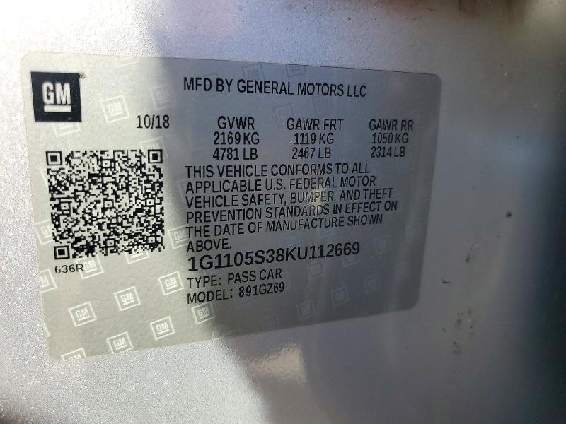 Продажа на аукционе авто 2019 Chevrolet Impala, vin: 1G1105S38KU112669, номер лота: 72225866