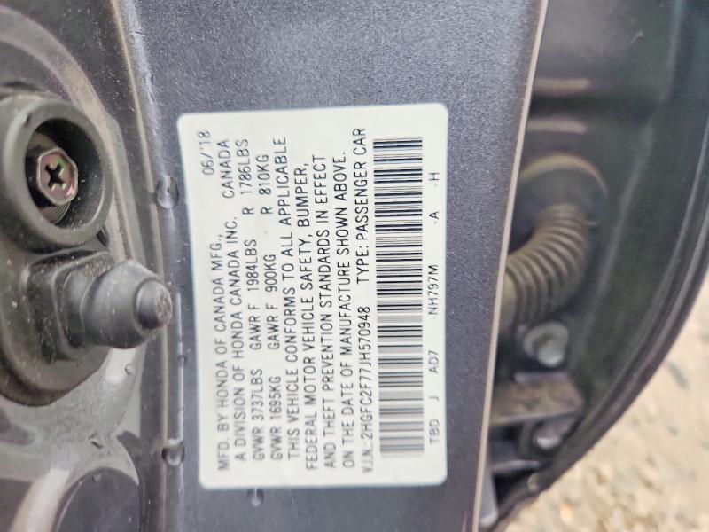 71178266 :رقم المزاد ، 2HGFC2F77JH570948 vin ، 2018 Honda Civic مزاد بيع