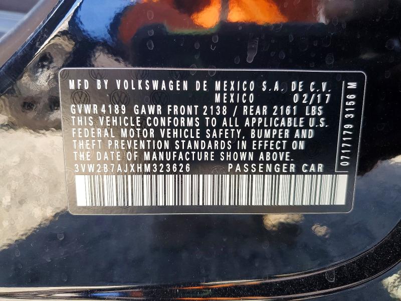 2017 Volkswagen Jetta მანქანა იყიდება აუქციონზე, vin: 3VW2B7AJXHM323626, აუქციონის ნომერი: 70382976