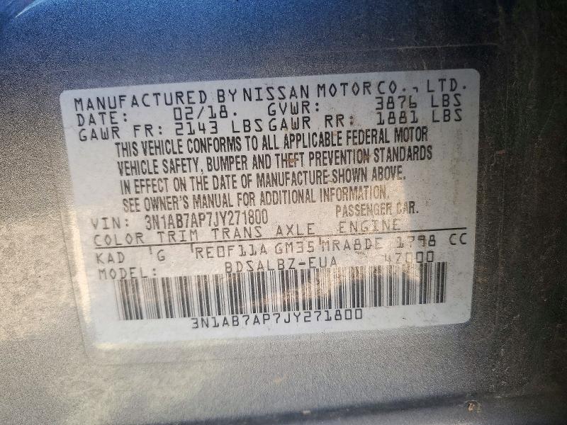 Продажа на аукционе авто 2018 Nissan Sentra, vin: 3N1AB7AP7JY271800, номер лота: 72157466