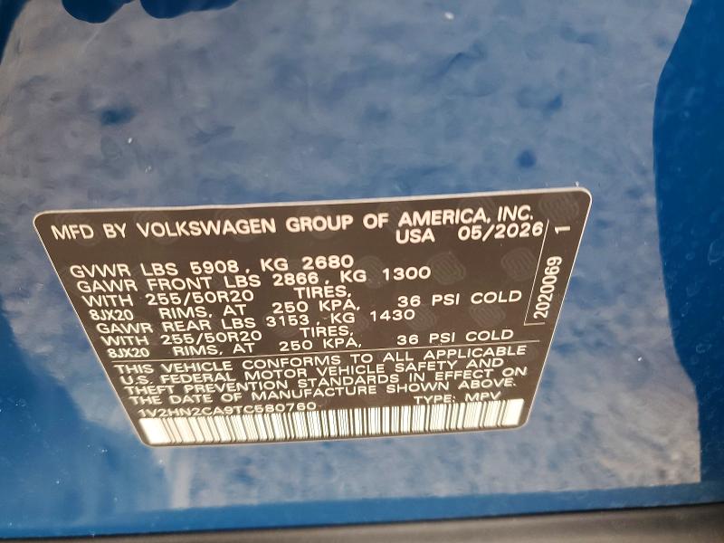 70497826 :رقم المزاد ، 1V2HN2CA9TC580760 vin ، 2026 Volkswagen Atlas مزاد بيع
