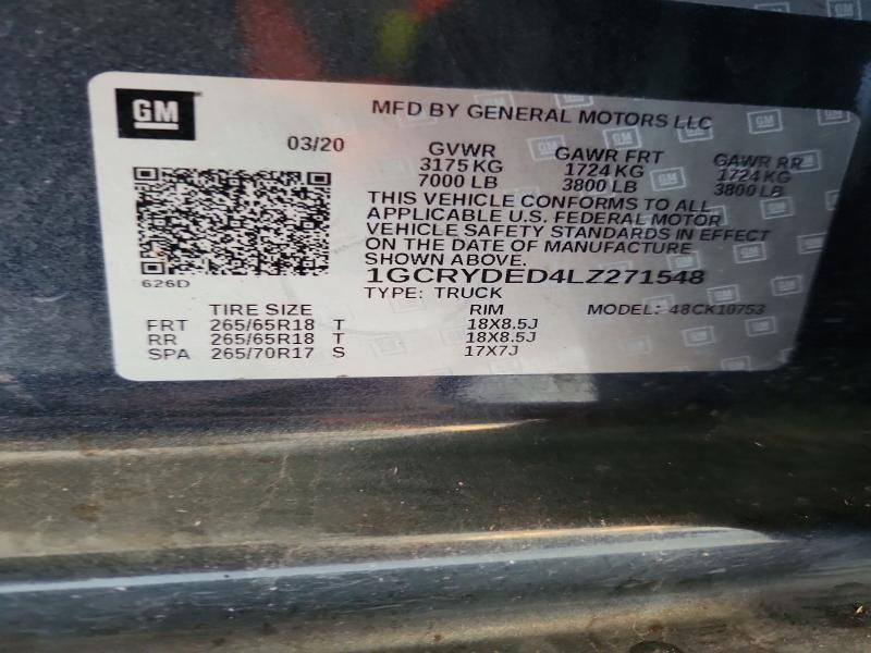 72336016 :رقم المزاد ، 1GCRYDED4LZ271548 vin ، 2020 Chevrolet Silverado مزاد بيع