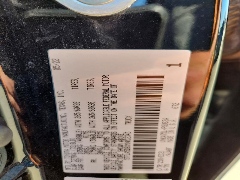 71777396 :رقم المزاد ، 5TFLA5DBXNX032343 vin ، 2022 Toyota Tundra مزاد بيع