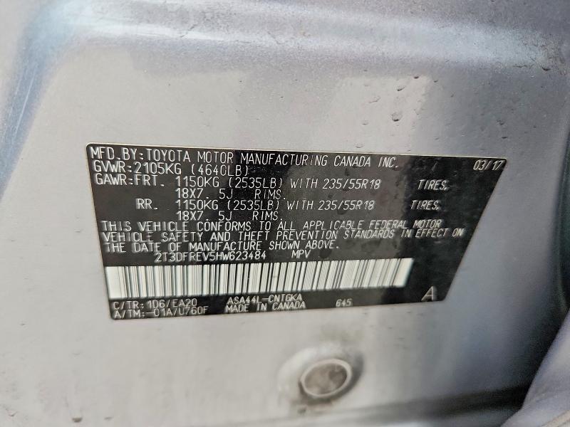Продаж на аукціоні авто 2017 Toyota Rav4, vin: 2T3DFREV5HW623484, номер лоту: 70910226