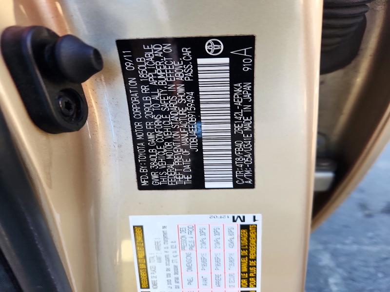 Aukcja sprzedaży 2011 Toyota Corolla, vin: JTDBU4EE0B9159494, numer aukcji: 72938136