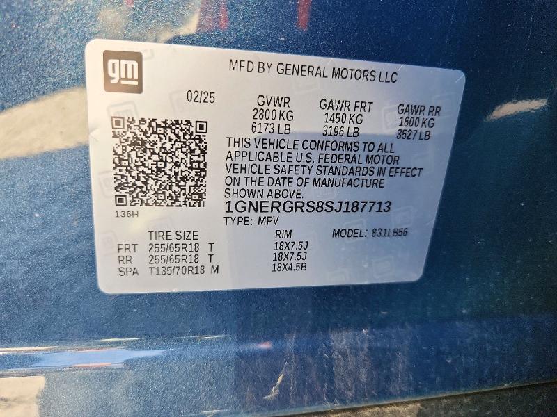 74083666 :رقم المزاد ، 1GNERGRS8SJ187713 vin ، 2025 Chevrolet Traverse مزاد بيع