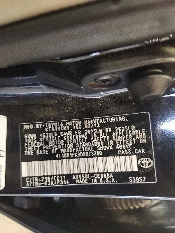 2013 Toyota Camry Hybrid მანქანა იყიდება აუქციონზე, vin: 4T1BD1FK3DU073790, აუქციონის ნომერი: 72241616