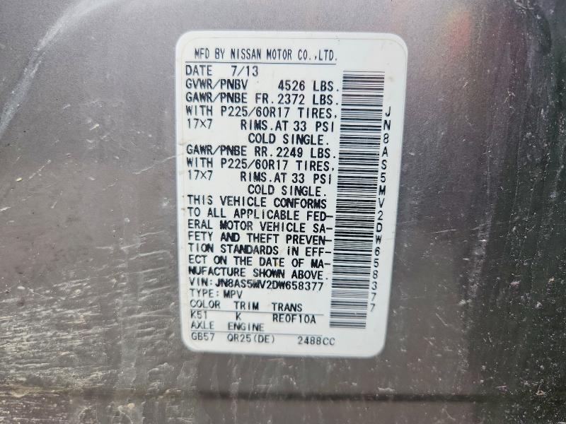 70289156 :رقم المزاد ، JN8AS5MV2DW658377 vin ، 2013 Nissan Rogue مزاد بيع