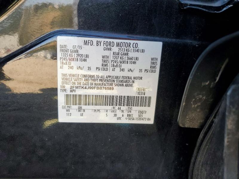 Auction sale of the 2015 Ford Edge, vin: 2FMTK4J99FBB76589, lot number: 70802056