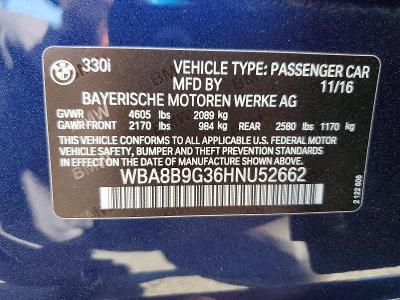Продажа на аукционе авто 2017 Bmw 330, vin: WBA8B9G36HNU52662, номер лота: 72550306