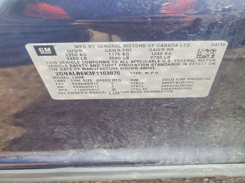 2015 Chevrolet Equinox მანქანა იყიდება აუქციონზე, vin: 2GNALBEK3F1163876, აუქციონის ნომერი: 71289086