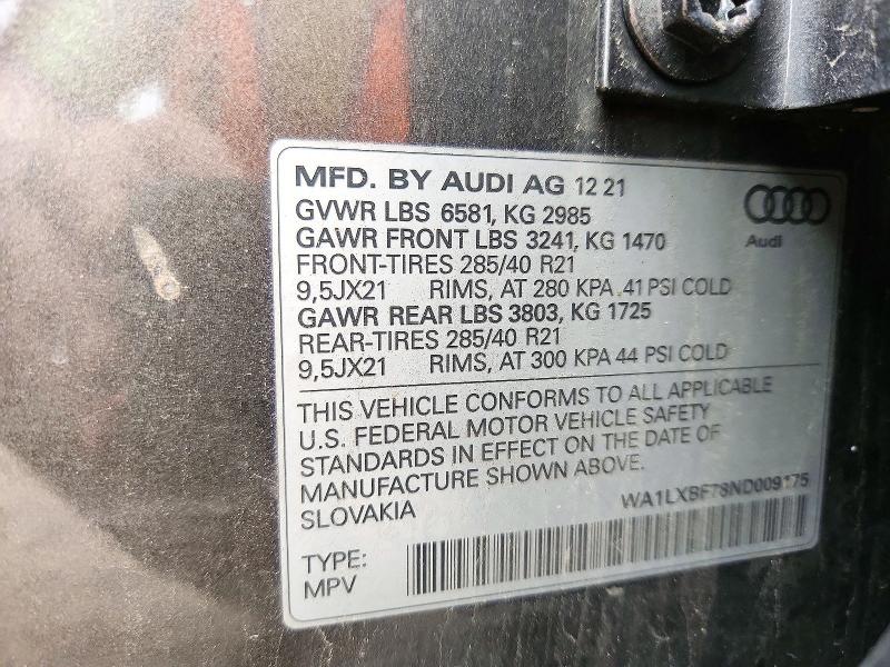 Продажа на аукционе авто 2022 Audi Q7, vin: WA1LXBF78ND009175, номер лота: 73229986