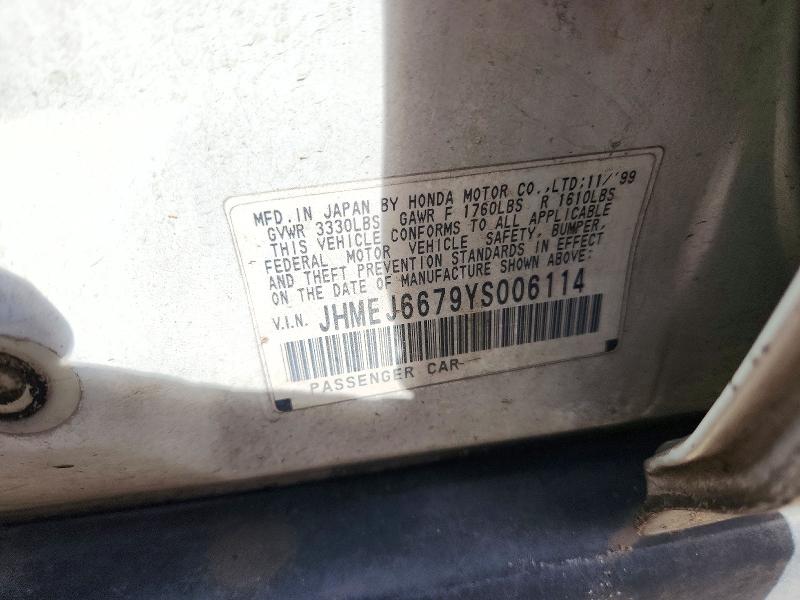 Aukcja sprzedaży 2000 Honda Civic, vin: JHMEJ6679YS006114, numer aukcji: 72791156