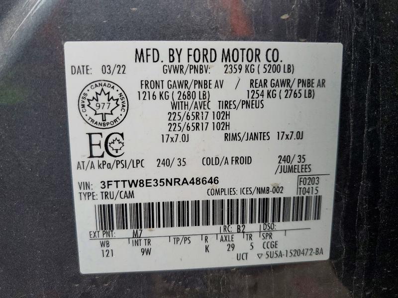 Aukcja sprzedaży 2022 Ford Maverick, vin: 3FTTW8E35NRA48646, numer aukcji: 71242446