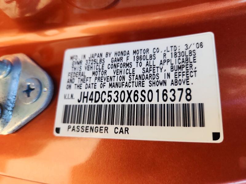 71490506 :رقم المزاد ، JH4DC530X6S016378 vin ، 2006 Acura Rsx مزاد بيع