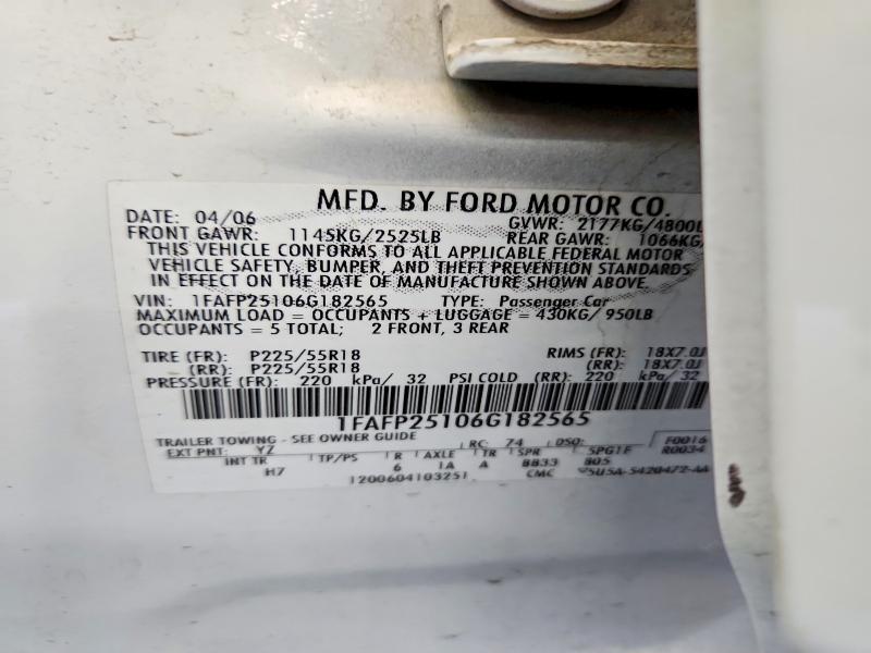 Продажа на аукционе авто 2006 Ford Five Hundred, vin: 1FAFP25106G182565, номер лота: 71244636