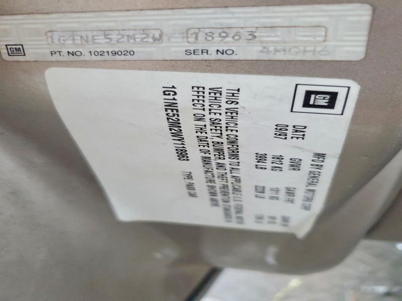 71927756 :رقم المزاد ، 1G1NE52M2WY118963 vin ، 1998 Chevrolet Malibu مزاد بيع