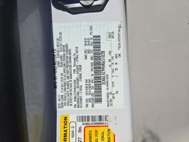 Aukcja sprzedaży 2017 Lincoln Mkz, vin: 3LN6L5C99HR651028, numer aukcji: 72502196