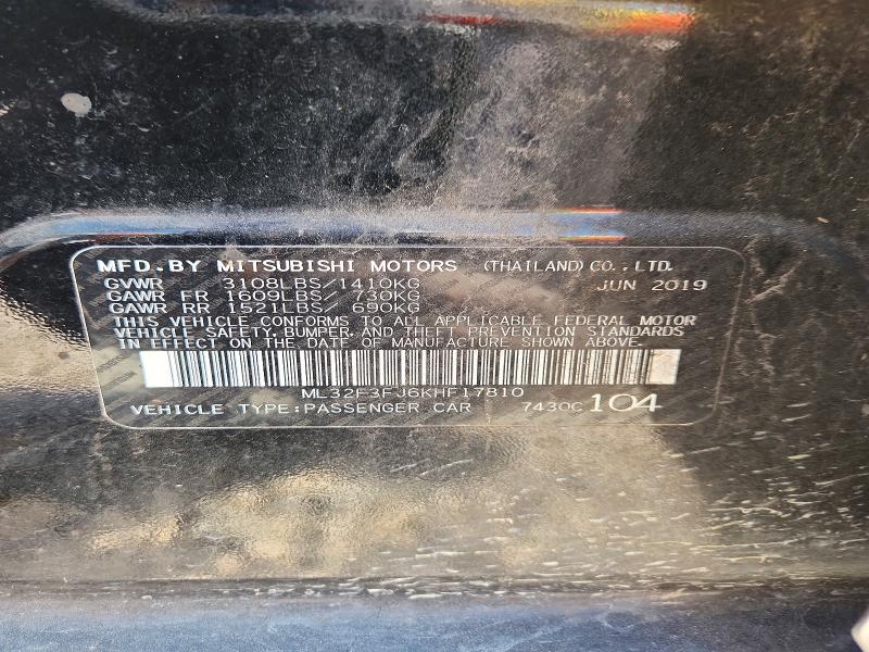 Aukcja sprzedaży 2019 Mitsubishi Mirage, vin: ML32F3FJ6KHF17810, numer aukcji: 72965286