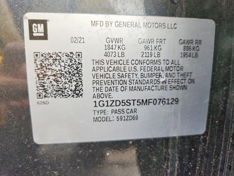 71177336 :رقم المزاد ، 1G1ZD5ST5MF076129 vin ، 2021 Chevrolet Malibu مزاد بيع