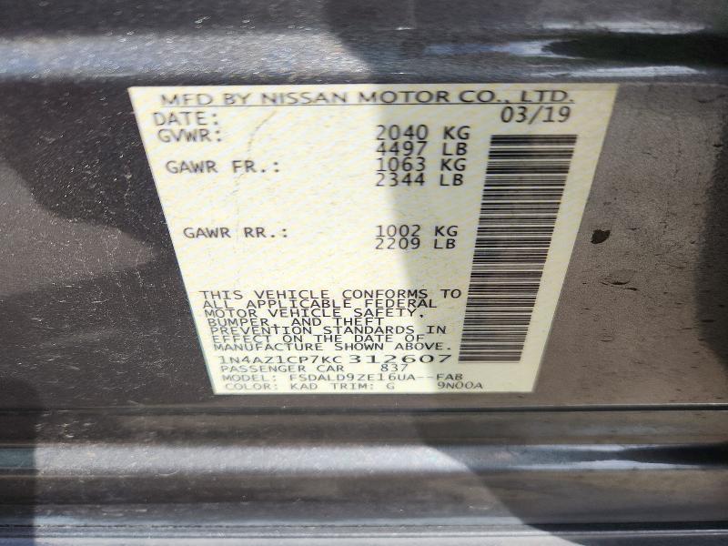 Продажа на аукционе авто 2019 Nissan Leaf, vin: 1N4AZ1CP7KC312607, номер лота: 72683696