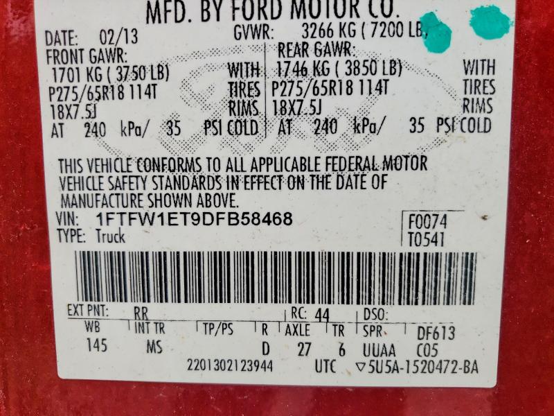 Продажа на аукционе авто 2013 Ford F150, vin: 1FTFW1ET9DFB58468, номер лота: 70951006