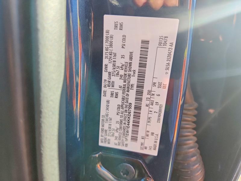 Продаж на аукціоні авто 2019 Ford F150, vin: 1FTEW1E44KKD67559, номер лоту: 72105646