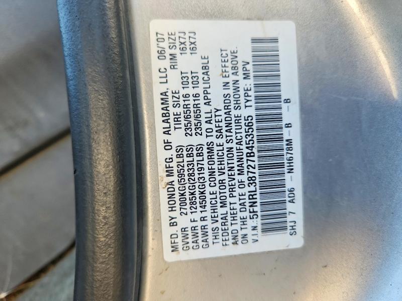Продаж на аукціоні авто 2007 Honda Odyssey, vin: 5FNRL38727B453565, номер лоту: 71650036