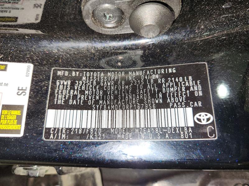 Aukcja sprzedaży 2024 Toyota Corolla, vin: 5YFB4MDE0RP167956, numer aukcji: 72772616