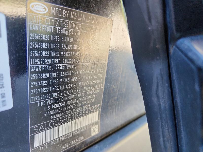 Aukcja sprzedaży 2019 Land Rover Range Rover, vin: SALGS5RE1KA547420, numer aukcji: 70238606