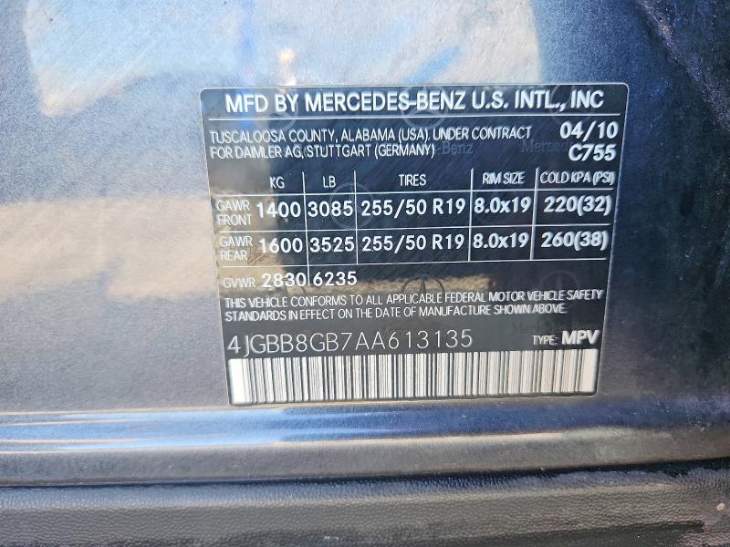71300286 :رقم المزاد ، 4JGBB8GB7AA613135 vin ، 2010 Mercedes-benz Ml مزاد بيع