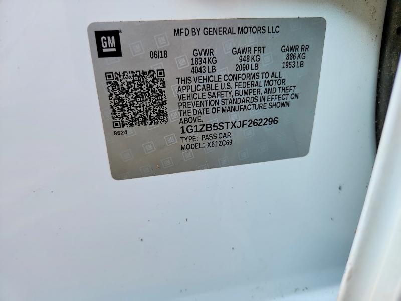 Aukcja sprzedaży 2018 Chevrolet Malibu, vin: 1G1ZB5STXJF262296, numer aukcji: 63939936