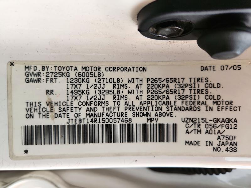 Aukcja sprzedaży 2005 Toyota 4runner, vin: JTEBT14R150057468, numer aukcji: 71786446