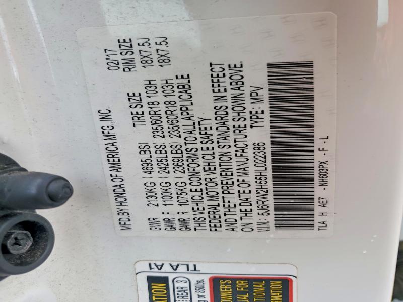 71601356 :رقم المزاد ، 5J6RW2H55HL022386 vin ، 2017 Honda Cr-v مزاد بيع