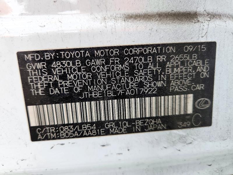 Aukcja sprzedaży 2015 Lexus Gs, vin: JTHBE1BL7FA017922, numer aukcji: 72447326