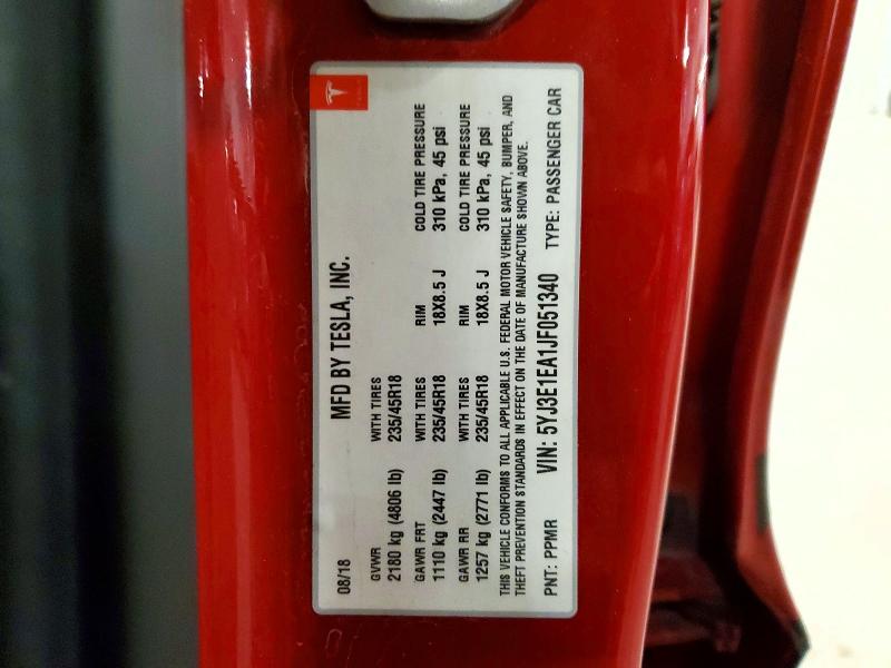 Продажа на аукционе авто 2018 Tesla Model 3, vin: 5YJ3E1EA1JF051340, номер лота: 71069876