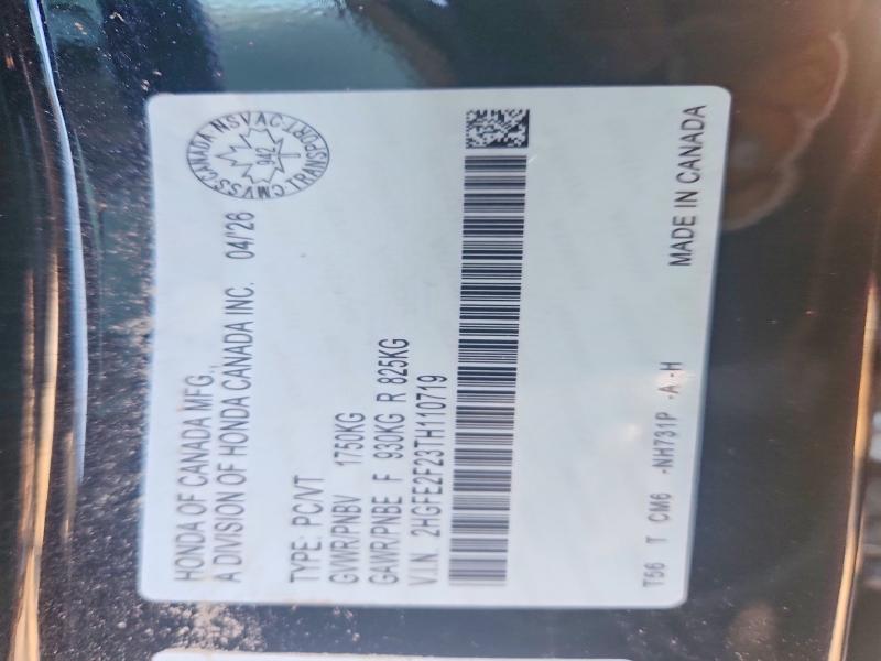 Aukcja sprzedaży 2026 Honda Civic, vin: 2HGFE2F23TH110719, numer aukcji: 69961566