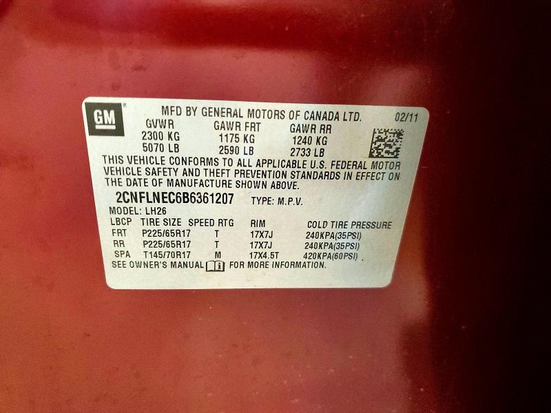 2011 Chevrolet Equinox მანქანა იყიდება აუქციონზე, vin: 2CNFLNEC6B6361207, აუქციონის ნომერი: 70740846
